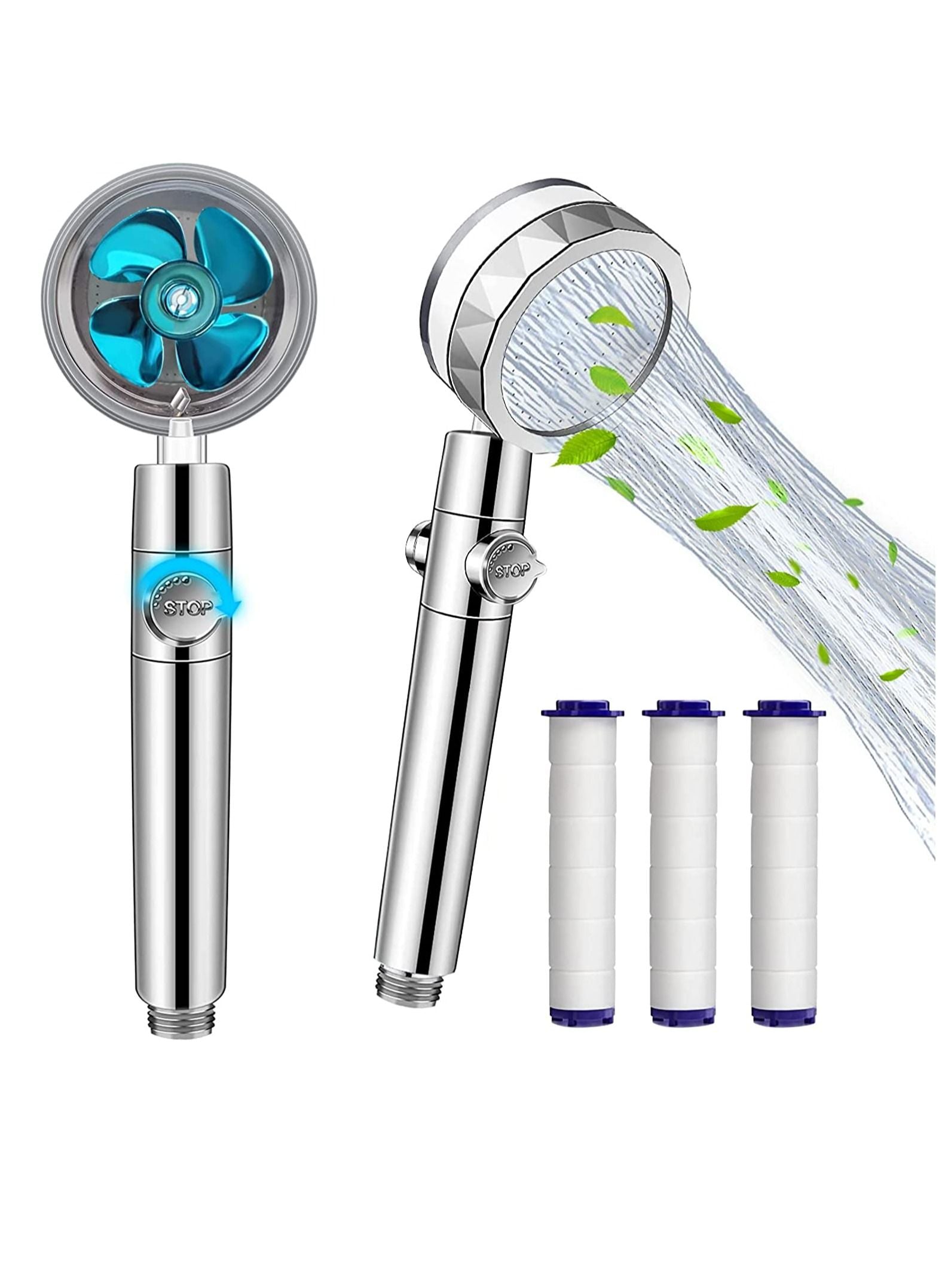 Handheld Shower Head, High Pressure Shower Heads Turbo Fan 360 Degrees Rotating, Hydro Jet Shower Head with 3 Filters Turbocharged Showerhead (Blue) Handheld Shower Head, High Pressure Shower Heads Turbo Fan 360 Degrees Rotating, Hydro Jet Shower Head with 3 Filters Turbocharged Showerhead (Blue)